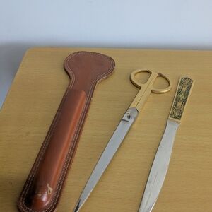 Men's Gold-Tone Grooming Scissors and Leather Sheath - Brown/Gold